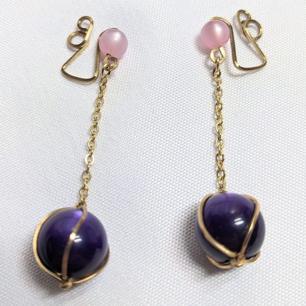 Castlecraft Vintage Slip-on Earrings In Box, Gold-tone Chain, Swinging Drop Bead